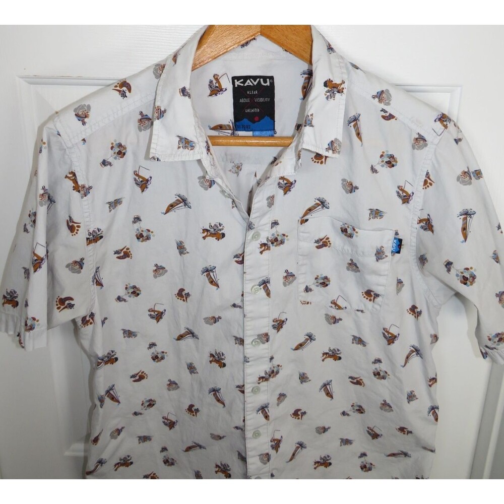 Kavu Men's The Jam Button Up S/S Shirt Size LG Outdoor Adventure AOP